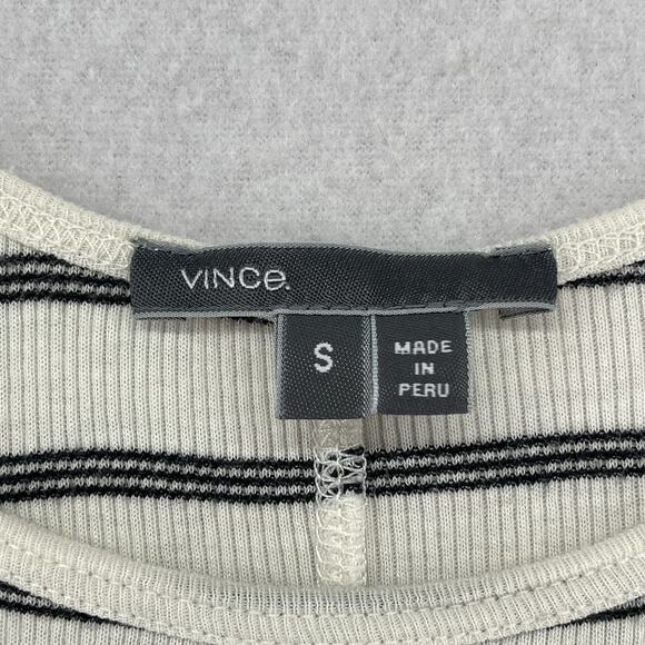 VINCE Tank Top Womens S Striped Ribbed Knit Cotton Blend Scoop Neck White - Picture 5 of 12